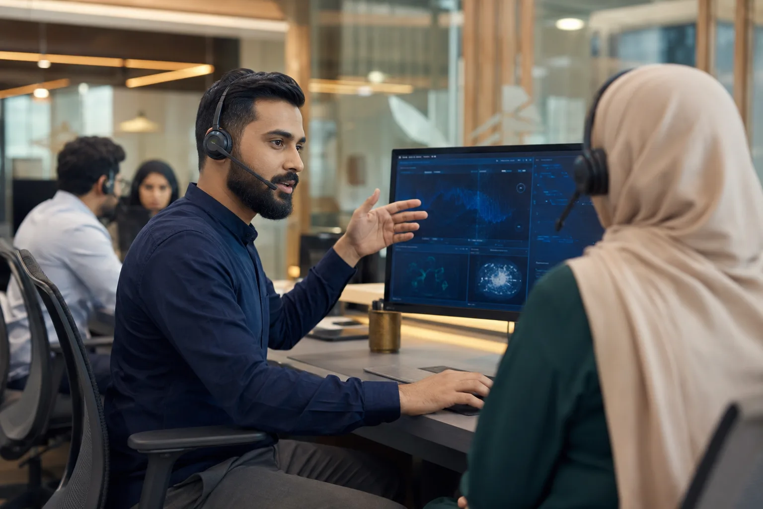 A technical support professional helping a customer